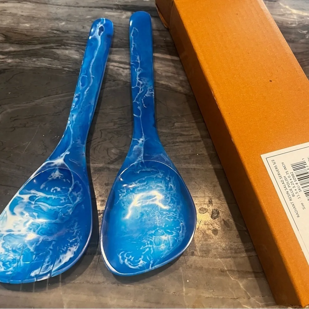 Godinger Radiant Resin Blue Salad Servers Ocean NEW In Box